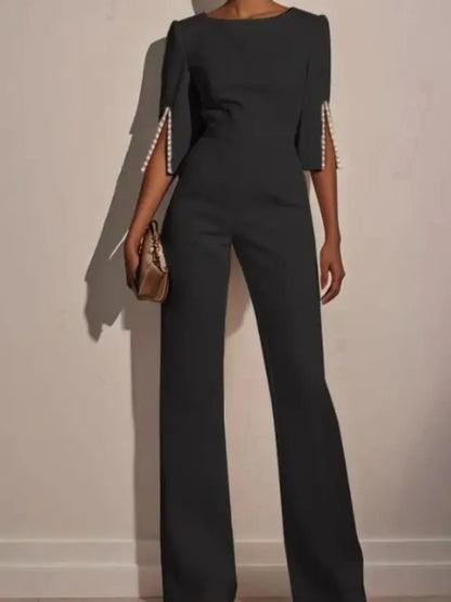Fashion Hot Selling Spring Summer Solid High Waist Beaded Decor Jumpsuit for Women's Clothing Female Elegant Long Jumpsuits