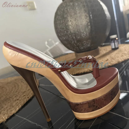 Mutilcolor Platform Rivets Flip Flops Slippers Stiletto High Heel Platform Retro Style Sexy 2025 Summer Women Shoes Para Mujere