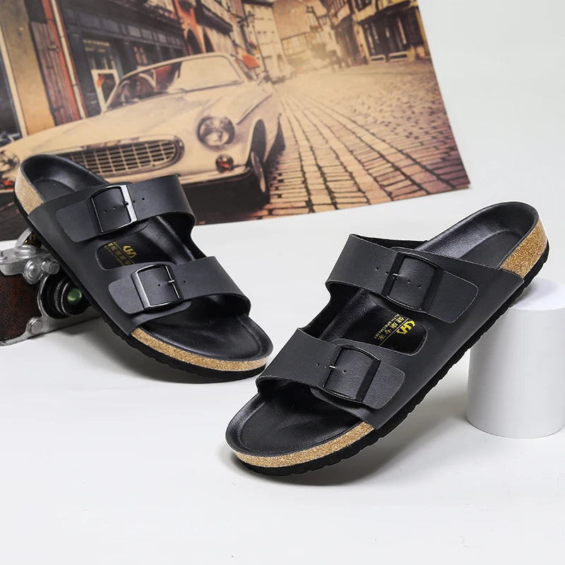 Men Leather Sandals Summer Classic Boys Shoes Slippers Soft Sandals Roman Comfortable Outdoor Beach Walking Footwear All-Match