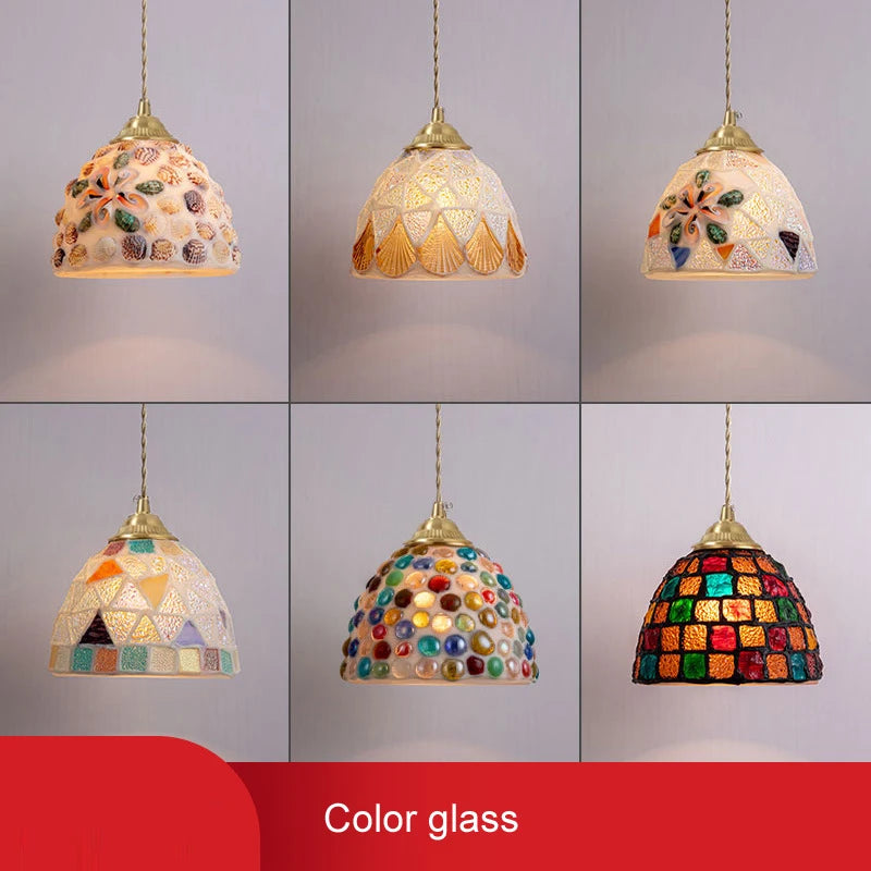 Glass Ceiling Chandelier Creative Sea Shell Lampshade Bedroom Bedside Hanging Lamp Interior Decoration Lighting Pendant Lights