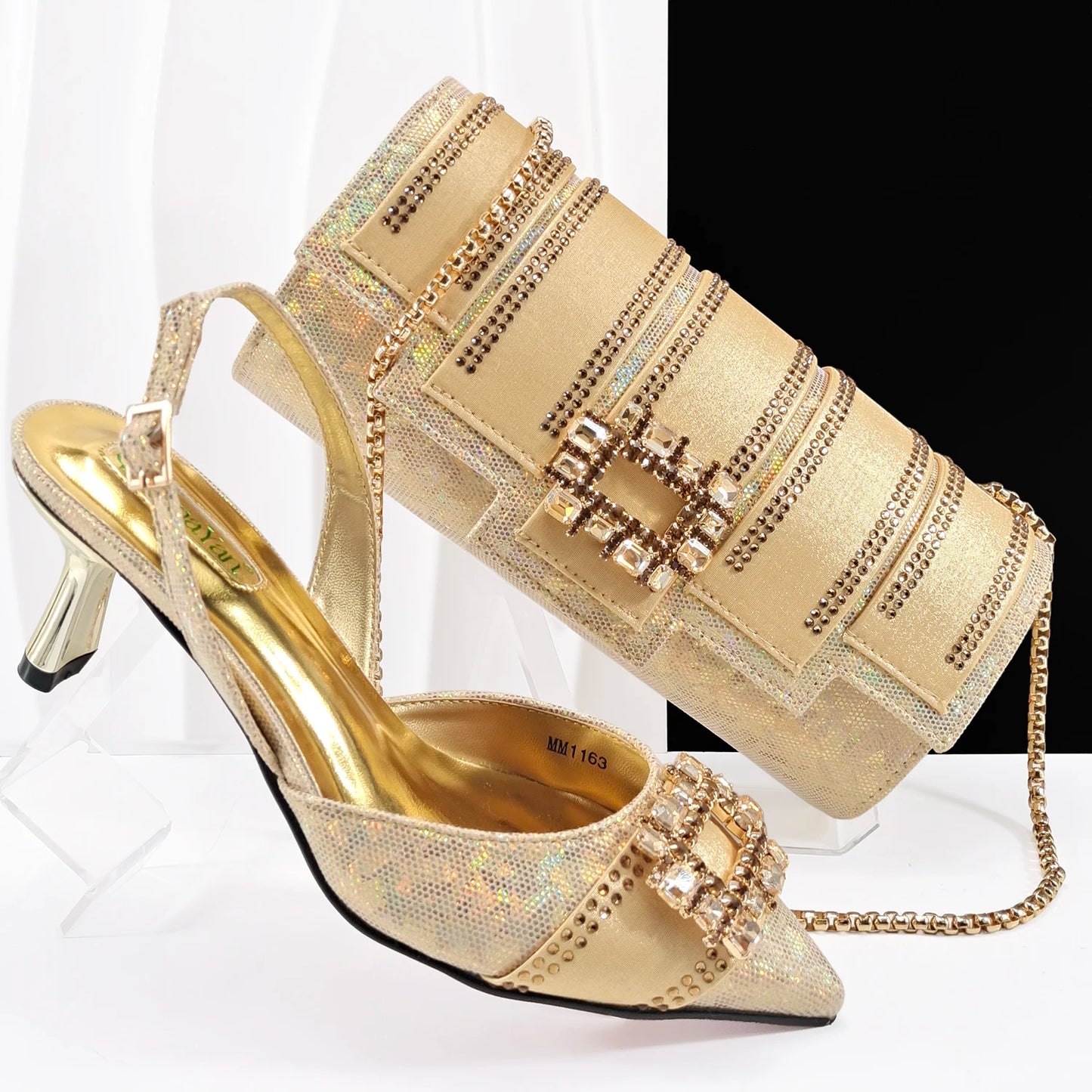 Fashion Italian Shoes With Women Bag Rhinestones High Quality Nigeria Party Women's High Heels Party Shoes And Bag Match Set