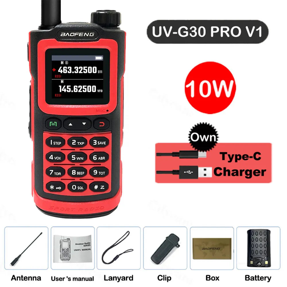 Baofeng Walkie Talkie UV-G30 Pro V1 10W Four Bands Long Range Portable Ham Radios Copy Frequency Waterproof 2-Way Radio Ham 2026