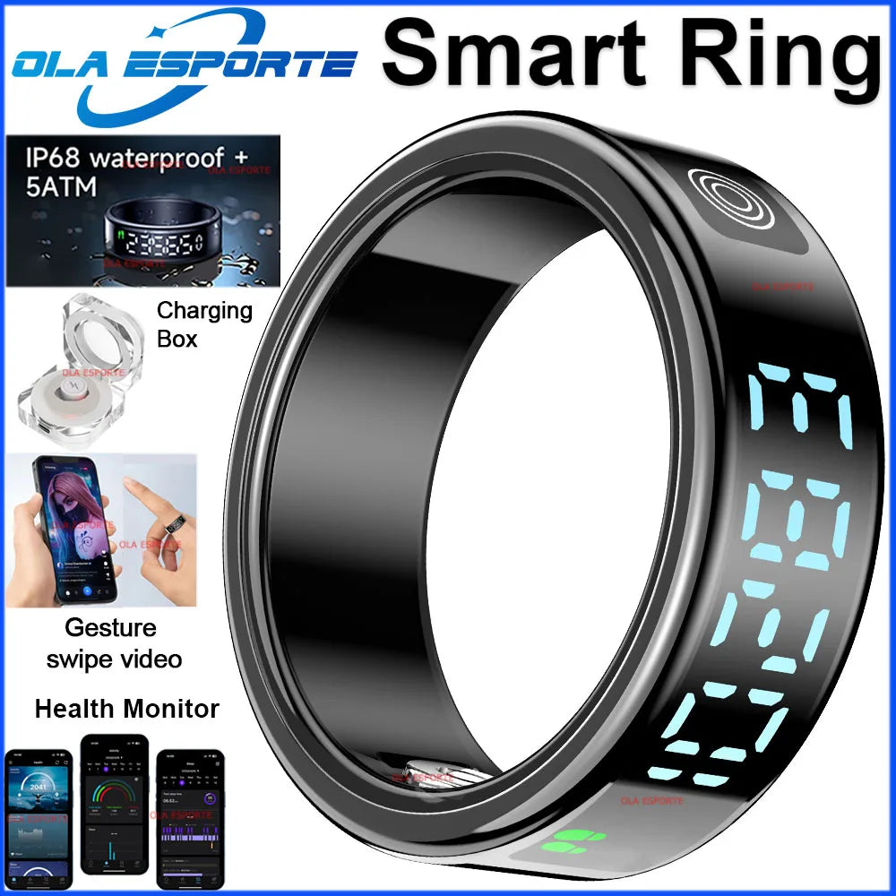 2026 Smart Ring with Touch Display Screen, Wireless Charging, Health Manager, 5 ATM Waterproof For Men Women Smart Rings R12 R08