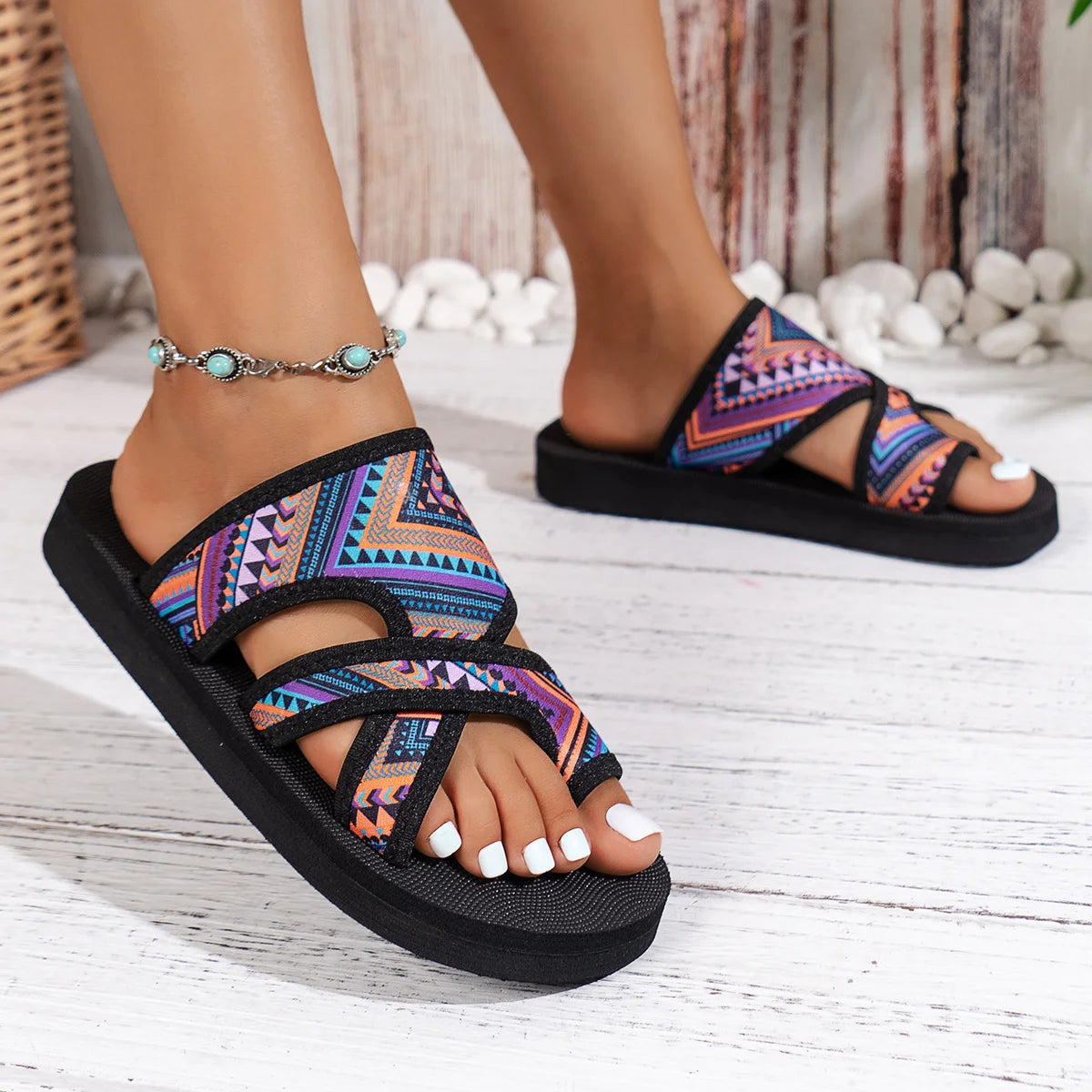 Summer Women Slippers Fashion Platform Sandals Open Toe Slip on Colorful Beach Shoes Ethnic Lightweight Slippers Slides Women