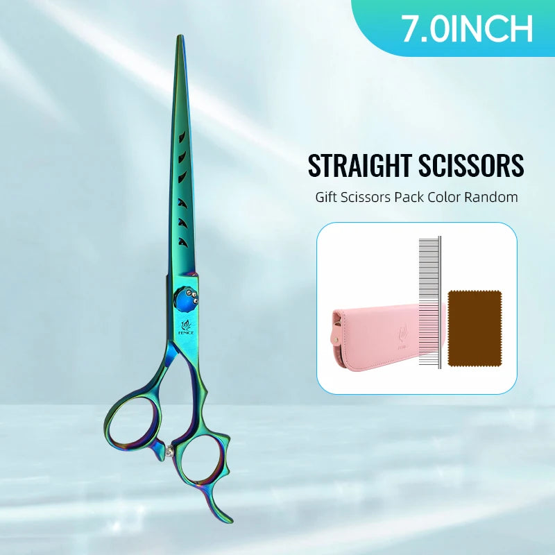 Fenice JP440C 7/7.5 Inch Professional Pet Dogs Grooming Scissors Kits Straight Curved Thinnier Chunker Shears Set For Dogs