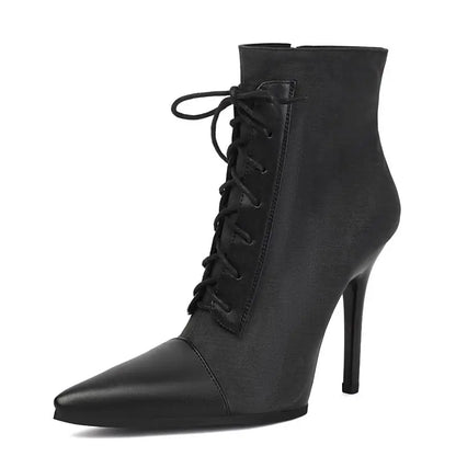 ANOVISHANA Elegant Fmeale Ankle Boots Pointed Toe 11cm Thin High Heels Zipper Lace Up Mixed Color Large Size 40 41 Short Autumn