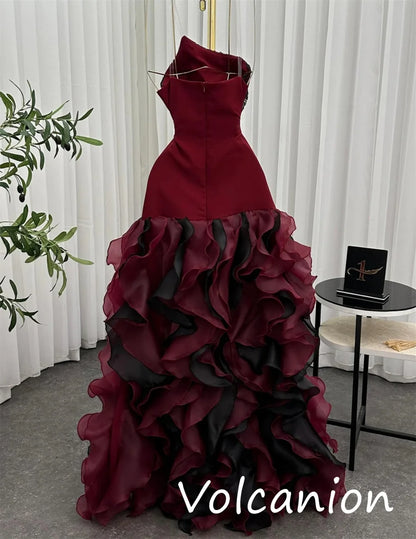 Customized Modern Style Organza Sequined Pleat A-line Strapless Long Dresses Bespoke Occasion Fashion Sexy