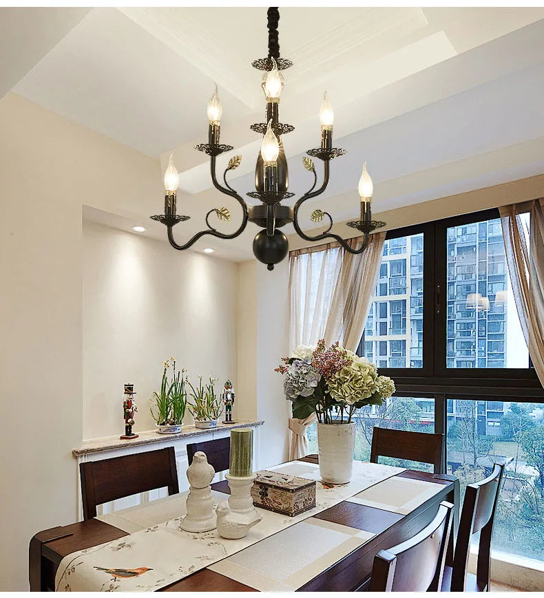 2022 modern black/gold wrought iron candle light retro Europe and America 6 12 16 lights chandelier dining room chandelier