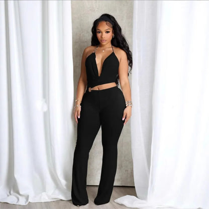 2026 Halter Neck Jumpsuits For Woman Jumpsuit Temperament Simple Style Hot Girl Slim Waist Hollow Sleeveless Solid Color Fashion