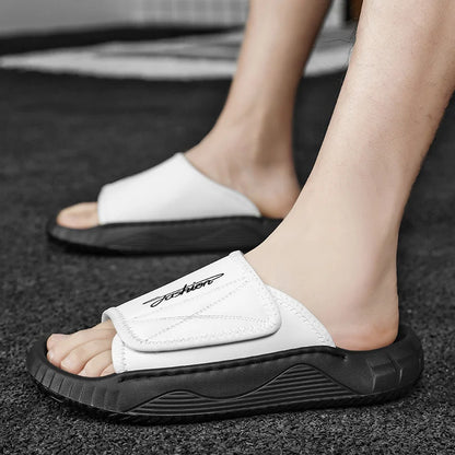 Leisure Walk Mens Slippers Outdoor Leather Male Slides Sneakers Summer Beach Shoes Sandals for Male Large Size Casual Half Drag
