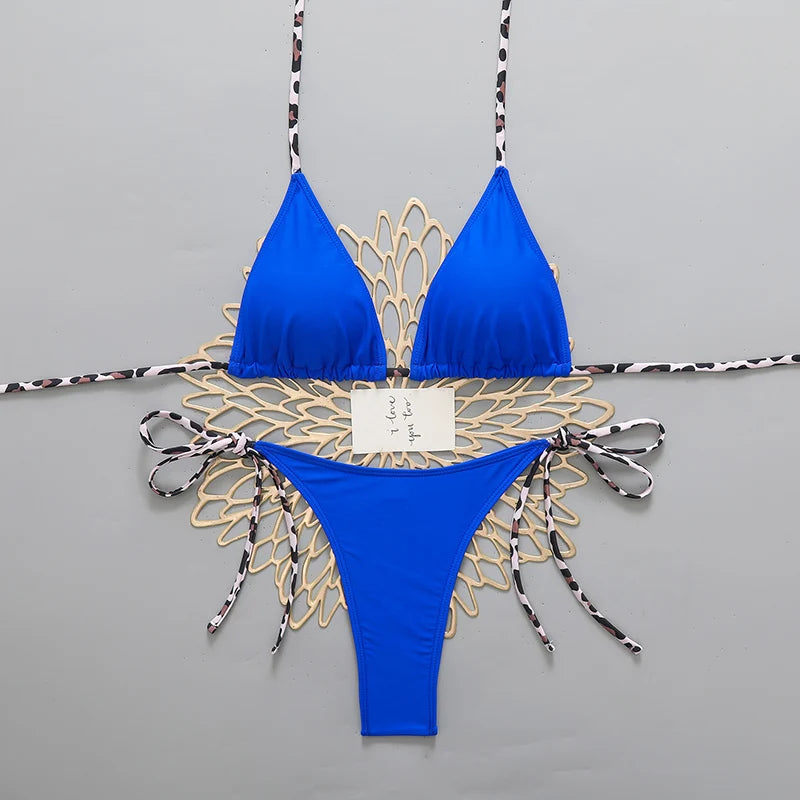 Sexy Leopard Women's Beach Bikini 2026 Swimsuit Halter Tie Micro Thong Bikinis Sets Female Swimwear for Woman Wear Bathing Suit