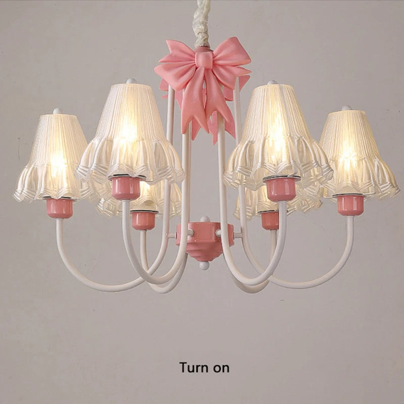 Romantic Princess Room Pink Chandelier Lamps French Bow Tie Pendant Light LED E27 Kids Girl Baby Bedroom Ceiling Chandelier Lamp