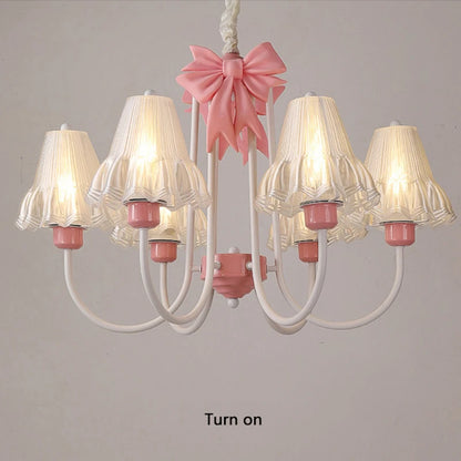 Romantic Princess Room Pink Chandelier Lamps French Bow Tie Pendant Light LED E27 Kids Girl Baby Bedroom Ceiling Chandelier Lamp