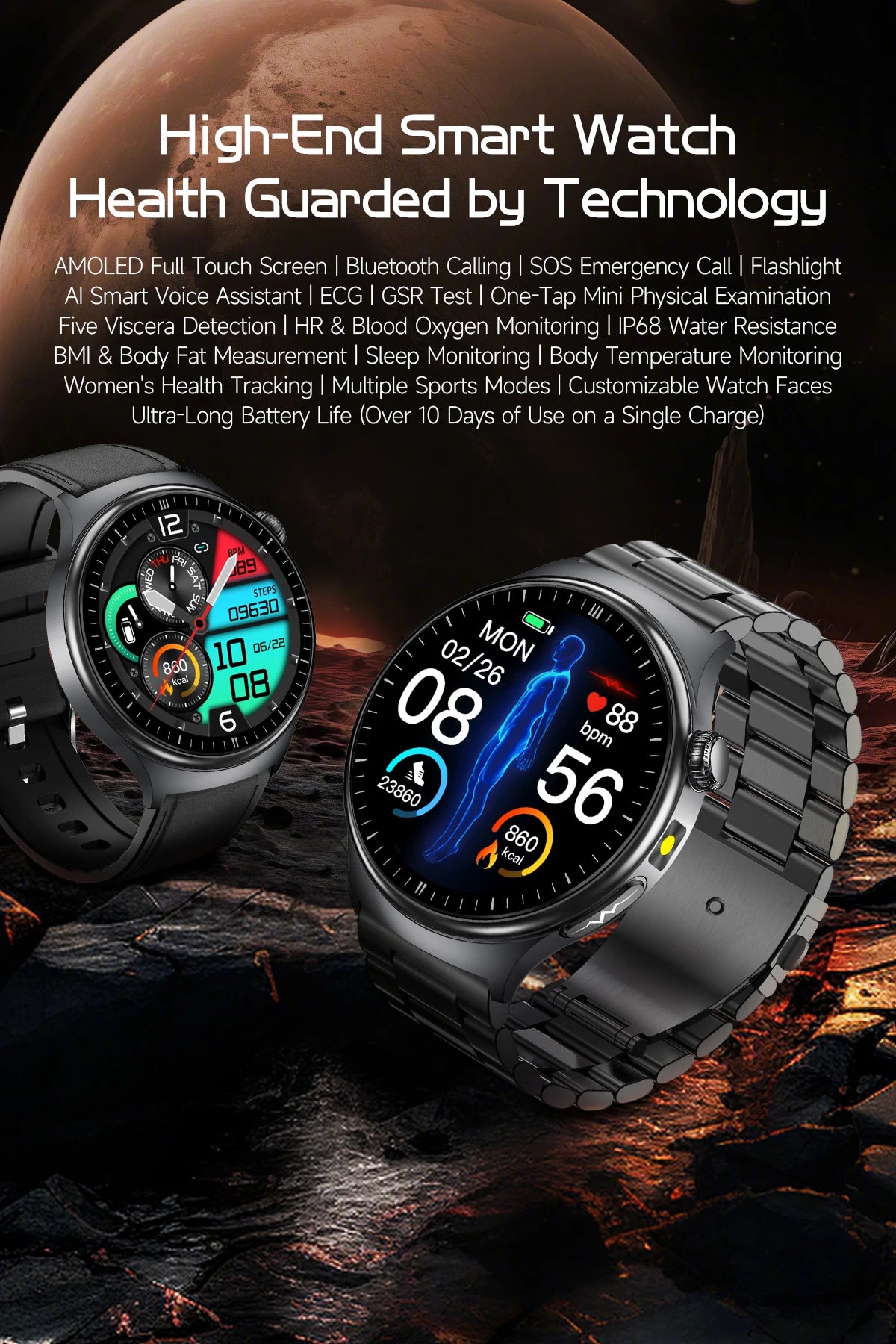 New Upgraded Heart Health Check Smart Watch Uric Acid Five Organ Examination Blood Pressure BT Call ECG smart watches Man 2026