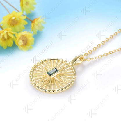 Kuololit 0.4CT Emerald Cut Cyan Moissanite Necklace for Women Solid 14K 10K 925 Sliver Yellow Gold Necklace Christmas Gift Party