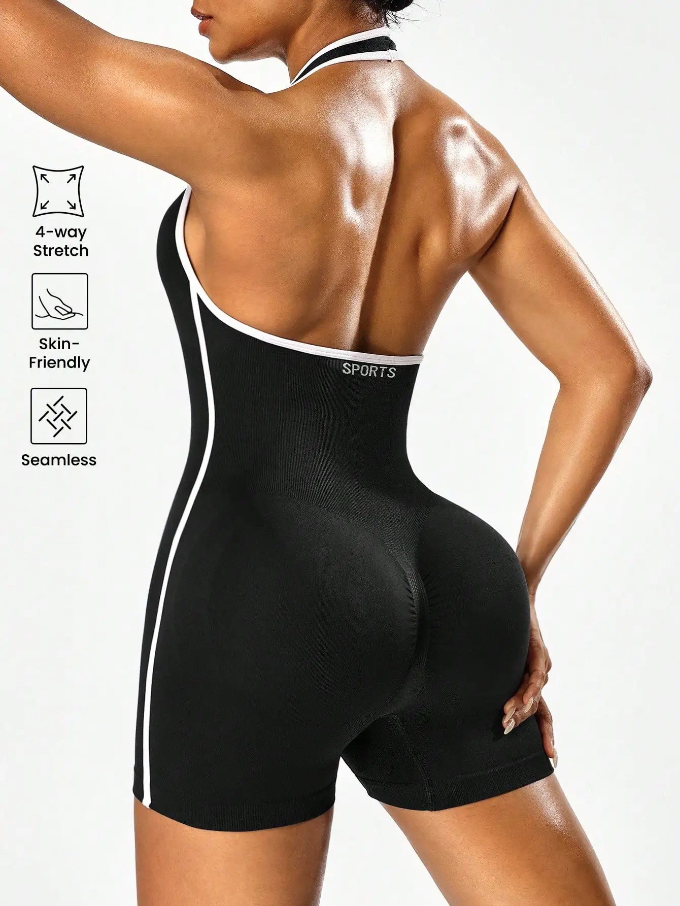 Women's Backless Color-Block Cross-Body Fitness Jumpsuit – Stretchy Yoga One-Piece Outerwear Ideal for Workout, Training & Daily
