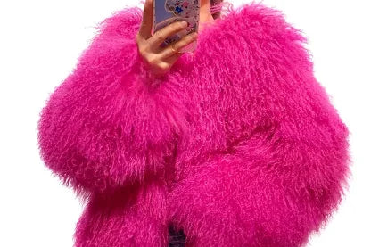 Mongolian Fur Coats Fur Lapel Jacket Women Elegant White Fluffy Solid Thicken Warm Long Sleeves Coats Winter Chic Oversize Lady
