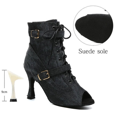 SWDZM New Ladies Dance Shoes Ballroom Dance Boots Denim Jazz Dance Shoes Girls Sexy Pole Dance Ballroom Dance Cowboy Boots