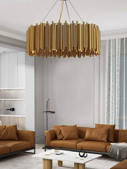 Living room chandelier Villa duplex modern simple stainless steel creative chandelier interior lighting LED lights gold