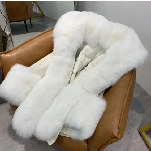 2024 New Warm Waterproof Long Parka Winter Jacket Women Real Fur Coat Natural Fox Fur Collar Hood Warm Streetwear Detachable