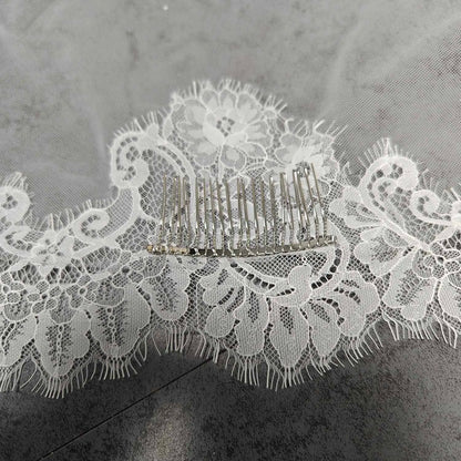 Customized Mantilla Veil with Eyelash Lace, Single Tier 1m/1.5m/2m Wedding Veil with Hidden Comb, Eyelash Lace Ivory Bridal Veil