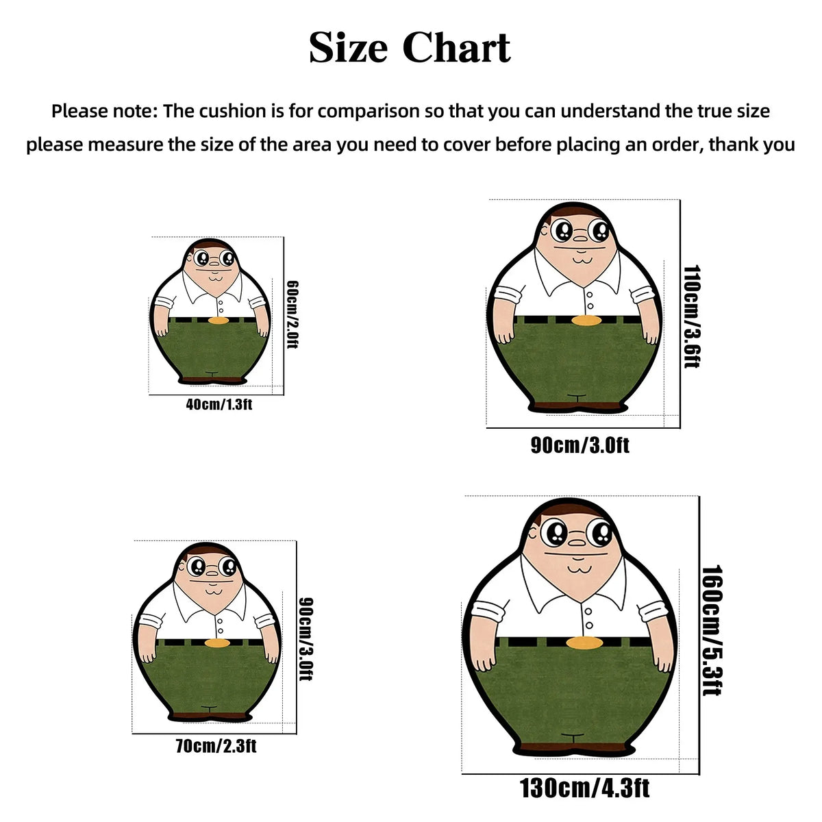 VIKAMA Family Guy Peter Shaped Rug, Cartoon Fluffy Irregular Floor Mat, Non Slip Bedside Doormat for Teen Bedroom Decor