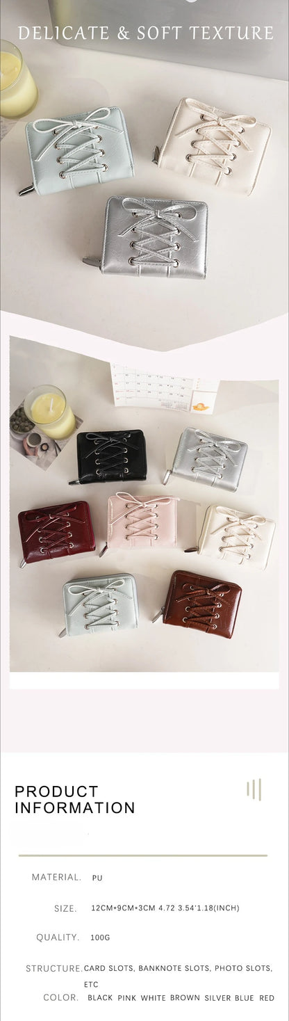 Simple Korean Style Bow Wallet Ultra Thin Short Clutch Card Bag Multi-function Zipper PU Leather Card Holder Travel Coin Purse