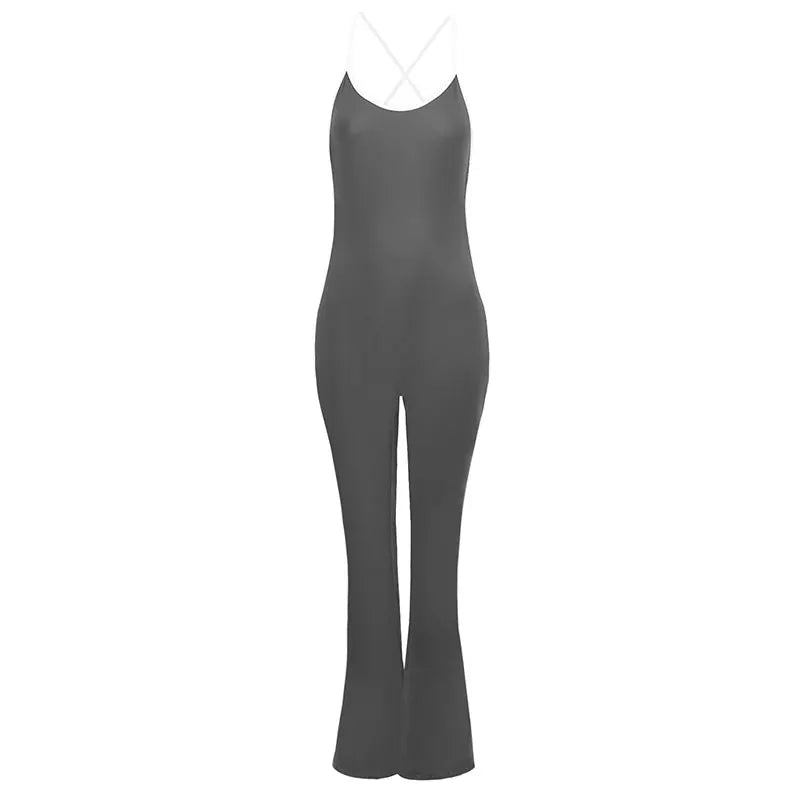 Women's Jumpsuits Streetwear Fashion Summer New Casual Slim Clothing Solid Sexy Sling Backless Elegant Female Jumpsuits Clothing