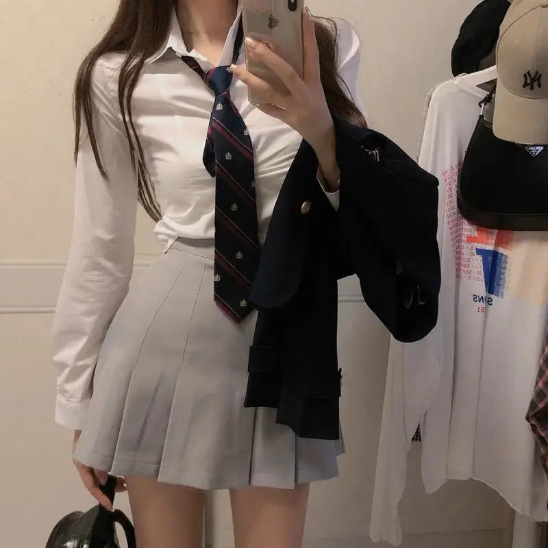 Korean Uniform Suit Jacket Shirt high-waisted Pleated Skirt Women Jk Uniform Set Janpanese Style Spring New Jk Uniform Set