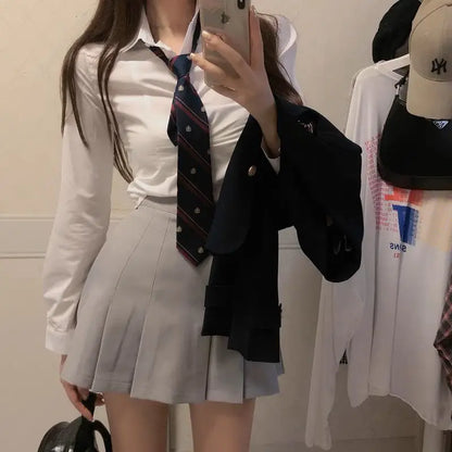 Korean Uniform Suit Jacket Shirt high-waisted Pleated Skirt Women Jk Uniform Set Janpanese Style Spring New Jk Uniform Set