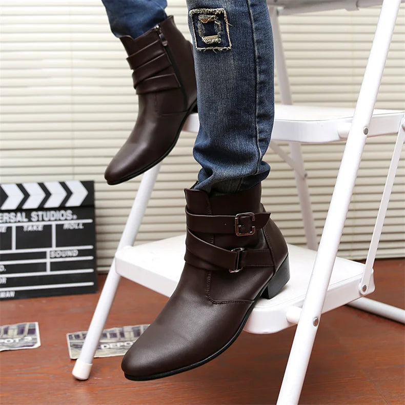 Leather Chelsea Boots Men Designer 2024 White Dress Boots Men Casual High top Buckle Strap Formal Shoes Men Motorcycle Boots