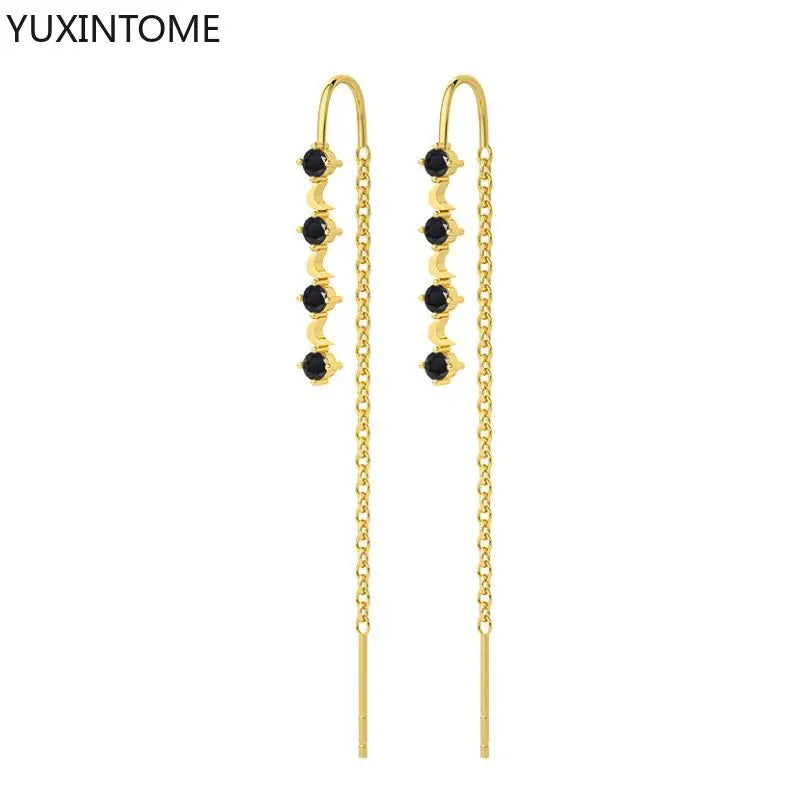 925 Sterling Silver Needle Long Chain Stud Earrings For Women Exquisite Zircon Geometric Tassel Pendant Earrings Luxury Jewelry