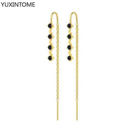 925 Sterling Silver Needle Long Chain Stud Earrings For Women Exquisite Zircon Geometric Tassel Pendant Earrings Luxury Jewelry