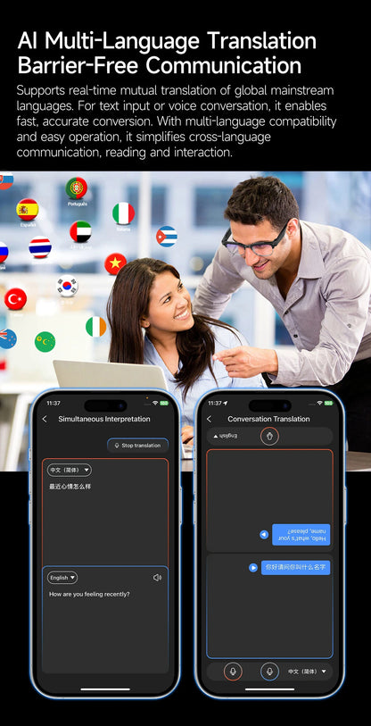 AI Smart Glasses Camera 2026 Bluetooth Headphones Translator Sunglasses Touch Control Photochromic Anti Blue Light Eyeglasses