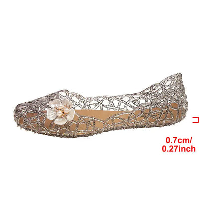 Korean Style Transparent Jelly Shoes Women Summer 2026 Soft Lightweight Pvc Ballet Flats Luxury Shell Flower Clogs for Women