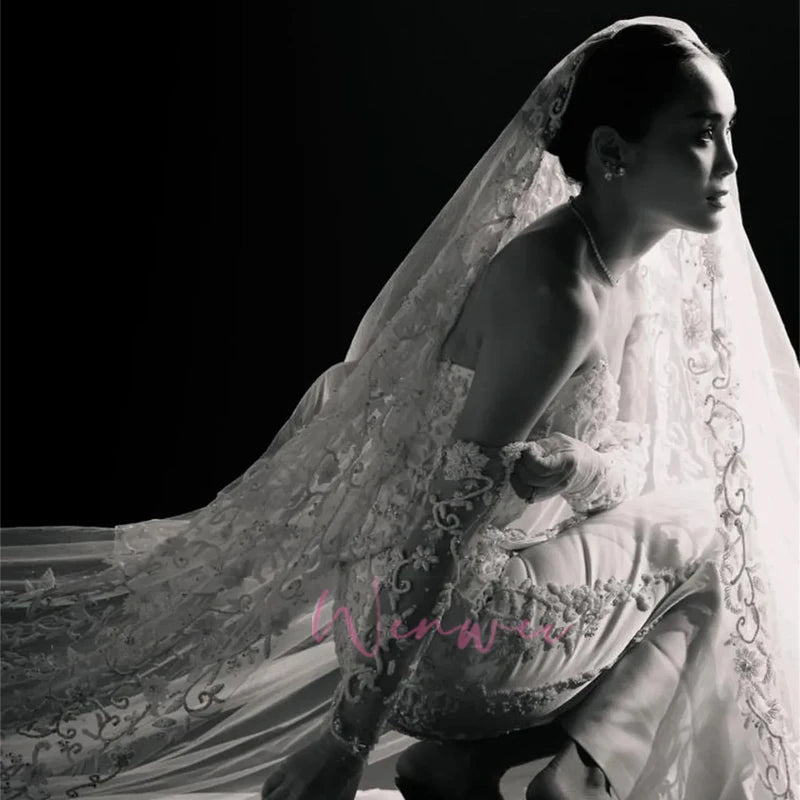 Luxury Peal Beadings O-Neck Exquisite Modern Design Charming Elegant Wedding Bride Dress Shimmering Customized vestidos de novia