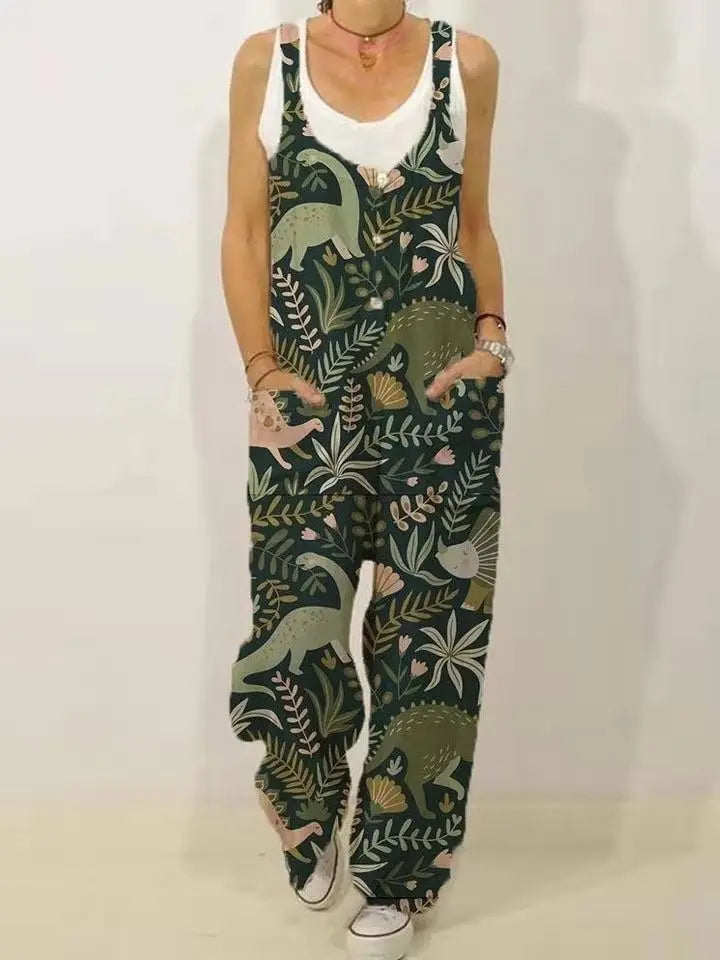 Women's Sleeveless Jumpsuit 2022 Summer Boho Floral Wide Leg Long Pants Rompers Ladies Strap Plus Size Casual Loose Bib Trousers