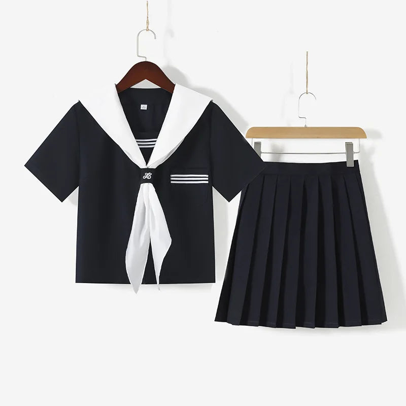 Student JK Uniform Women's High School Korean Chinese School Uniforms Navy Sailor Outfit Short Sleeve Suit Japan Seifuku Girl