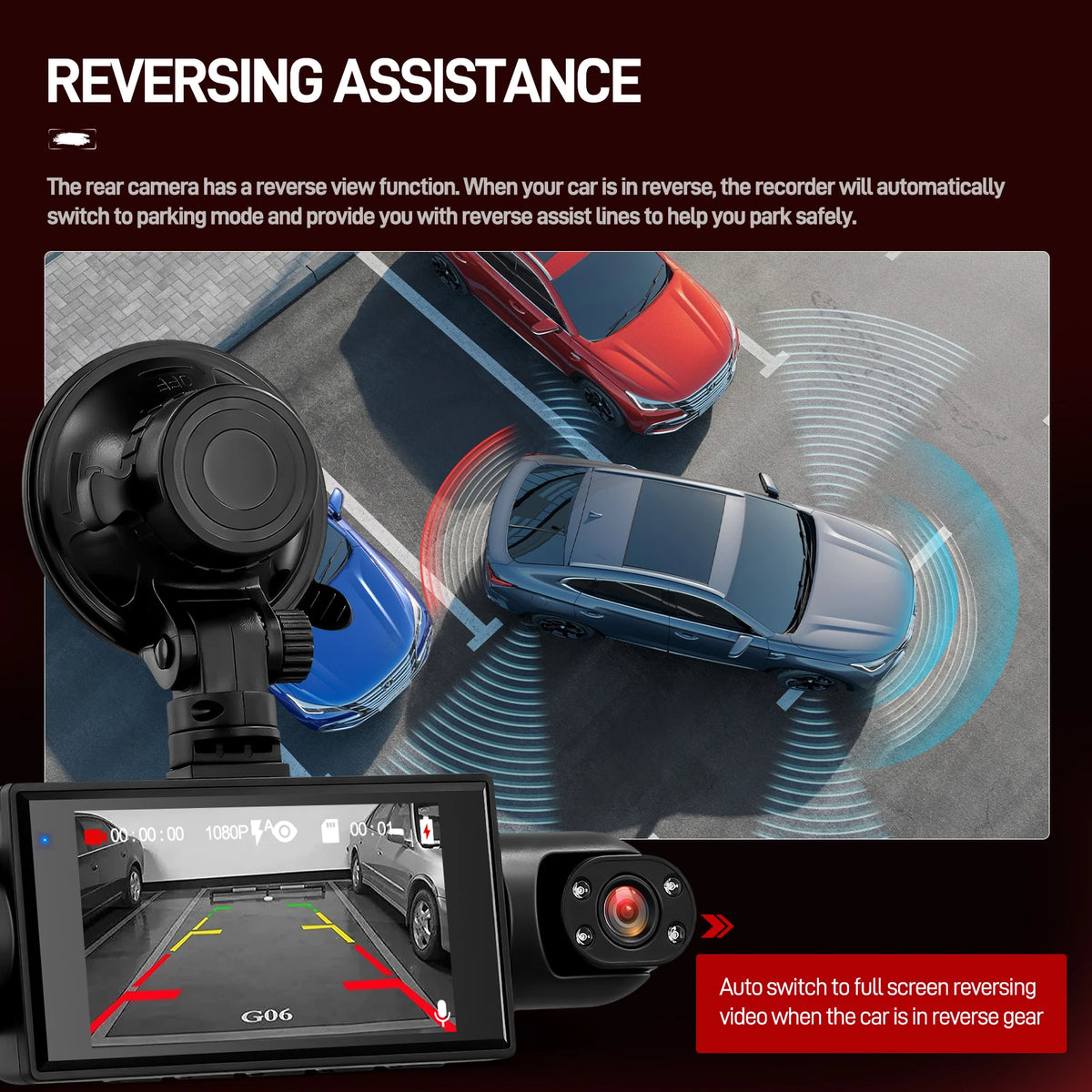 Podofo 1080P Car Dash Cam with Four High-Definition Cameras, Including 480P Left Interior, Right Interior, and Rear Cameras Night Vision Loop Recording Car Driving, Reversing Recorder