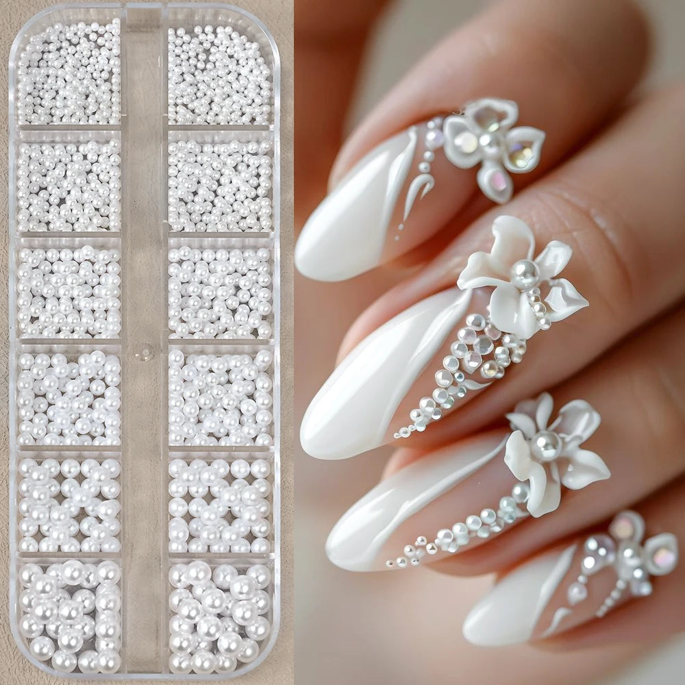 12Gird 3D Glass AB Crystal Nail Art Rhinestones Kit Flatback Round Bead Charm Gem Stones Jewelry Diamond with Tools for Nail Art