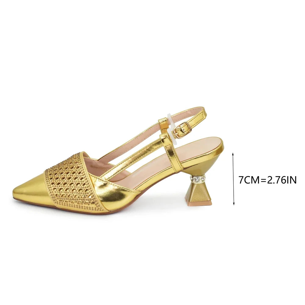 Shoe and Bags for Women Nigeria Party Women Nigerian Italian Shoes and Bags Set with Rhinestone Elegant Woman Heeled Pumps