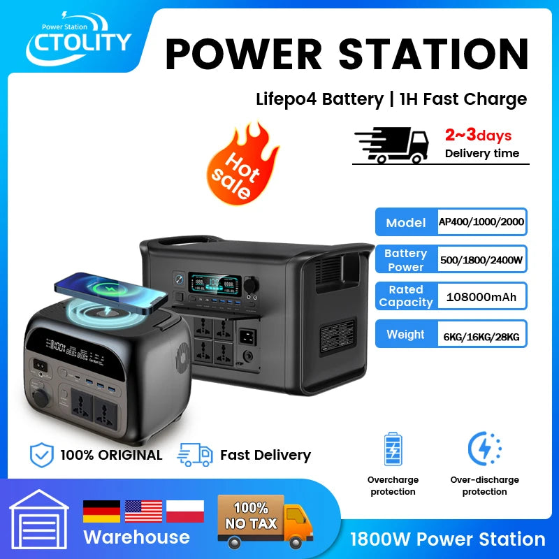 Ctolity Power Stations for Camping Equipment Powerbank 300w 1000w 2000w Portable Power Station Lifepo4 Battery Solar Generator