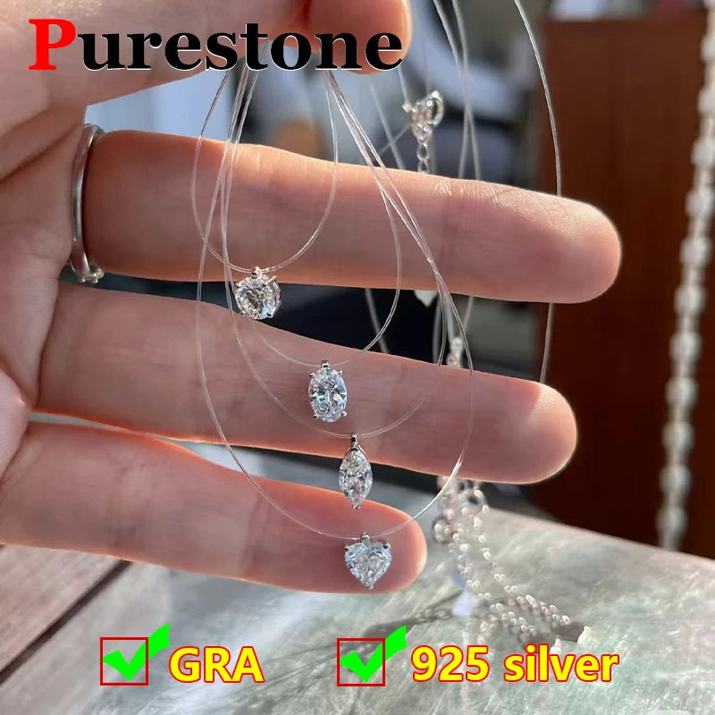Moissanite Transparent Fishing Line for Women Mermaid Tears Necklace Creative Women's Moissanite Diamond Clavicle Chain