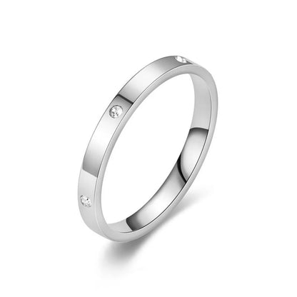 Women's Gold Ring 2mm Thin Silver Color Titanium Stainless Steel Crystal Wedding Rings for Woman Girl Elegant Jewelry Anello