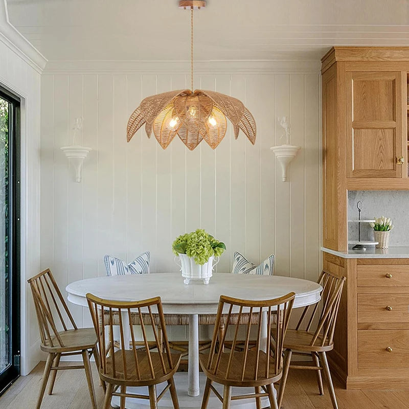 Nordic American Retro Rattan Chandelier Home Decor Living Dining Room Pendant Lights Bedroom B&B Restaurant Hanging Lamp Fixture