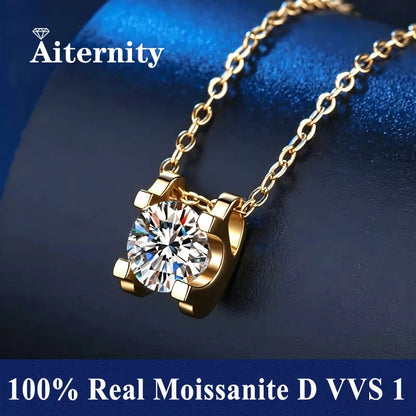 Silver 925 6 Prong Moissanite Pendant Necklace for Women Trendy Design D Color VVS Pass Diamond Testing Jewelry with Box GRA