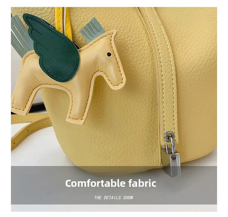 Fashion Vegetable Basket Bucket Bag Women's Autumn New Lychee Pattern Shoulder Bag Simple Solid Color Niche Messenger Bag