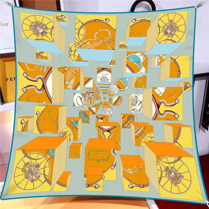 【2025 New】90x90 Twill Silk Square Scarf for Women - French Retro Niche Bustier Shawl Scarf - Stylish Fashion Wrap Accessory
