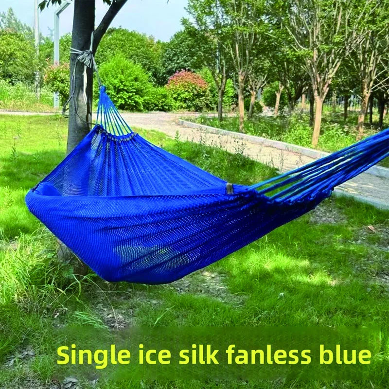Single Person Ice Silk Mesh Hammock Anti-rollover Portable Outdoor Camping Hammock Breathable Net Swing Bed