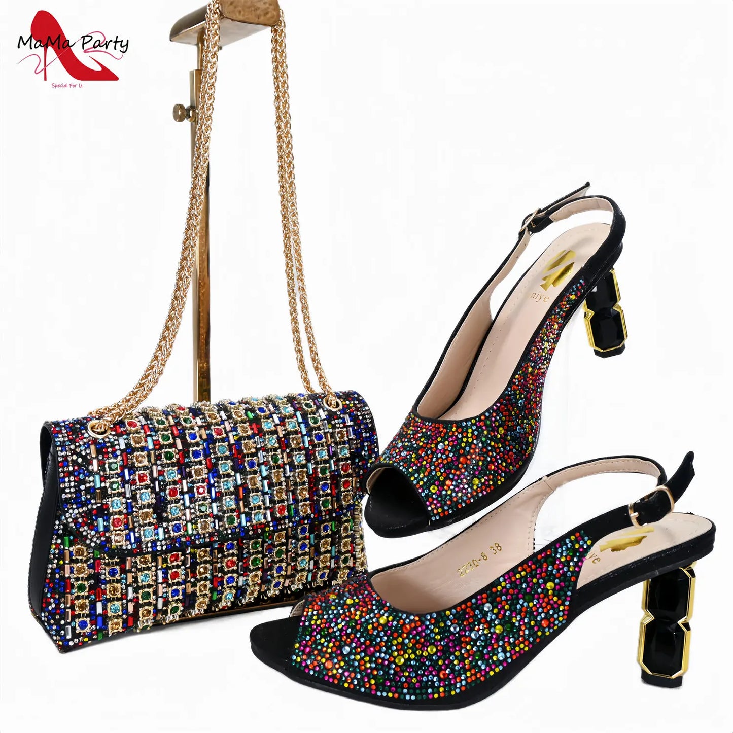 Designer Bag Luxury Ladies High Quality Italian Shoes Matching Bag in Royal Blue Color with Appliques for Wedding Party